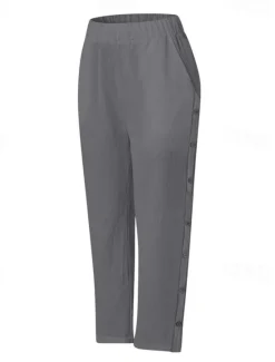 Outlet Women's Cotton Linen Pants Cropped Pants Fashion Casual Ankle-Length Mid Waist Plain Elastic Waist Breathable Comfortable Street Daily Wear Going out Black White Navy Blue Sky Blue Summer Regular Fit Women Pants
