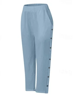 Outlet Women's Cotton Linen Pants Cropped Pants Fashion Casual Ankle-Length Mid Waist Plain Elastic Waist Breathable Comfortable Street Daily Wear Going out Black White Navy Blue Sky Blue Summer Regular Fit Women Pants