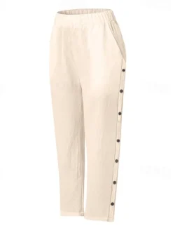 Outlet Women's Cotton Linen Pants Cropped Pants Fashion Casual Ankle-Length Mid Waist Plain Elastic Waist Breathable Comfortable Street Daily Wear Going out Black White Navy Blue Sky Blue Summer Regular Fit Women Pants