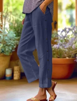 Outlet Women's Cotton Linen Pants Cropped Pants Fashion Casual Ankle-Length Mid Waist Plain Elastic Waist Breathable Comfortable Street Daily Wear Going out Black White Navy Blue Sky Blue Summer Regular Fit Women Pants