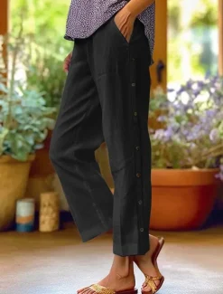 Outlet Women's Cotton Linen Pants Cropped Pants Fashion Casual Ankle-Length Mid Waist Plain Elastic Waist Breathable Comfortable Street Daily Wear Going out Black White Navy Blue Sky Blue Summer Regular Fit Women Pants