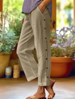 Outlet Women's Cotton Linen Pants Cropped Pants Fashion Casual Ankle-Length Mid Waist Plain Elastic Waist Breathable Comfortable Street Daily Wear Going out Black White Navy Blue Sky Blue Summer Regular Fit Women Pants