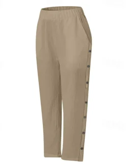 Outlet Women's Cotton Linen Pants Cropped Pants Fashion Casual Ankle-Length Mid Waist Plain Elastic Waist Breathable Comfortable Street Daily Wear Going out Black White Navy Blue Sky Blue Summer Regular Fit Women Pants