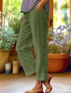 Outlet Women's Cotton Linen Pants Cropped Pants Fashion Casual Ankle-Length Mid Waist Plain Elastic Waist Breathable Comfortable Street Daily Wear Going out Black White Navy Blue Sky Blue Summer Regular Fit Women Pants
