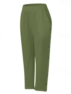 Outlet Women's Cotton Linen Pants Cropped Pants Fashion Casual Ankle-Length Mid Waist Plain Elastic Waist Breathable Comfortable Street Daily Wear Going out Black White Navy Blue Sky Blue Summer Regular Fit Women Pants