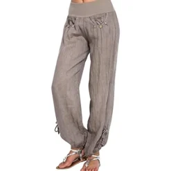 Best Women's Cotton Linen Pants Bloomers Baggy Pants Vacation Solid Lounge Mid Waist Baggy Multiple Pockets Side Button Vacation Daily Weekend Black White Red Wine Navy Blue Summer Spring Fall Regular Fit Women Pants
