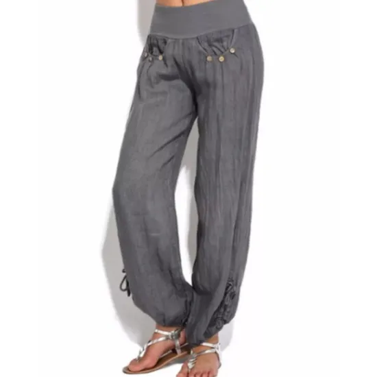 Best Women's Cotton Linen Pants Bloomers Baggy Pants Vacation Solid Lounge Mid Waist Baggy Multiple Pockets Side Button Vacation Daily Weekend Black White Red Wine Navy Blue Summer Spring Fall Regular Fit Women Pants