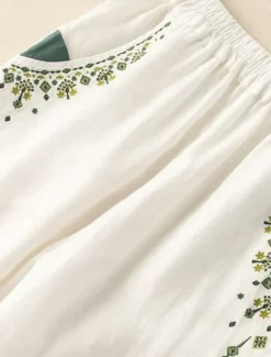 New Women's Cotton Linen Pants Baggy Pants Chinos Fashion Streetwear Ethnic Style Full Length High Waist Floral Embroidered Pocket Elastic Waistband Comfy Soft Comfortable Micro-elastic Outdoor Street Women Pants