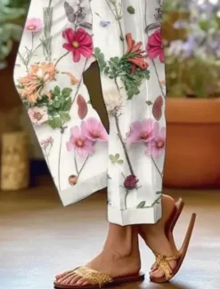 Outlet Women's Cotton Linen Pants Baggy Pants Linen Like Fashion Streetwear Full Length High Waist Floral Graphic Printing Thermal Warm Breathable Soft Micro-elastic Outdoor Daily Women Pants|Leggings