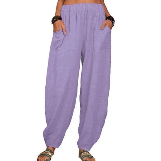 Outlet Women's Cotton Linen Pants Baggy Pants Harem Pants Comfort Solid Color Pocket Elastic Waist Causal Black White Army Green Dark Navy Summer Spring Fall Women Pants