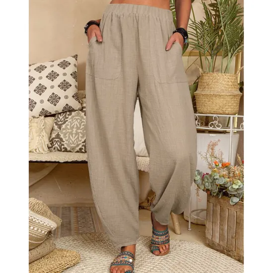 Outlet Women's Cotton Linen Pants Baggy Pants Harem Pants Comfort Solid Color Pocket Elastic Waist Causal Black White Army Green Dark Navy Summer Spring Fall Women Pants