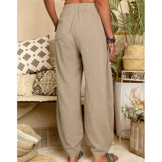 Outlet Women's Cotton Linen Pants Baggy Pants Harem Pants Comfort Solid Color Pocket Elastic Waist Causal Black White Army Green Dark Navy Summer Spring Fall Women Pants