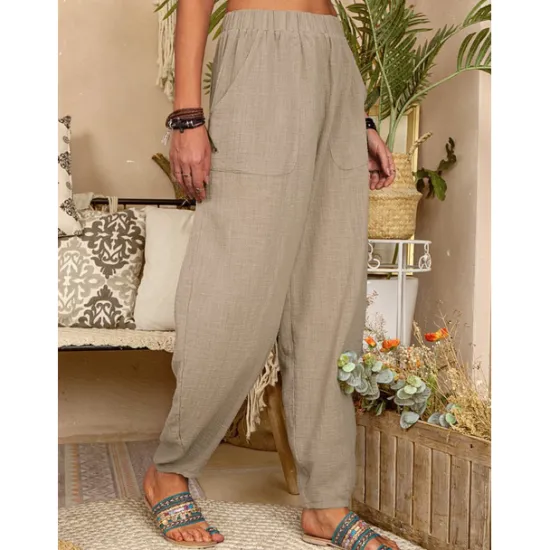 Outlet Women's Cotton Linen Pants Baggy Pants Harem Pants Comfort Solid Color Pocket Elastic Waist Causal Black White Army Green Dark Navy Summer Spring Fall Women Pants