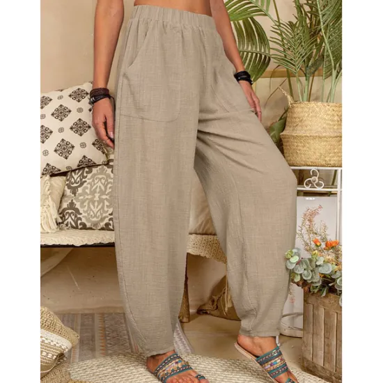 Outlet Women's Cotton Linen Pants Baggy Pants Harem Pants Comfort Solid Color Pocket Elastic Waist Causal Black White Army Green Dark Navy Summer Spring Fall Women Pants