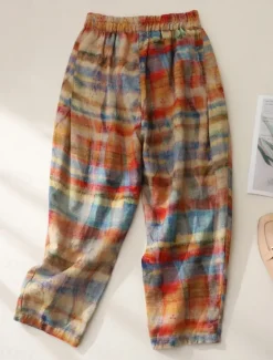 New Women's Cotton Linen Pants Chinos Vacation Vintage Fashion Full Length Medium Waist Striped Pocket Drawstring Print Comfort Outdoor Stretchy Vacation Street Causal Summer Spring Regular Fit Women Pants