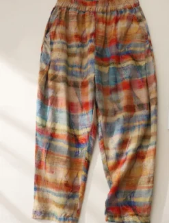 New Women's Cotton Linen Pants Chinos Vacation Vintage Fashion Full Length Medium Waist Striped Pocket Drawstring Print Comfort Outdoor Stretchy Vacation Street Causal Summer Spring Regular Fit Women Pants