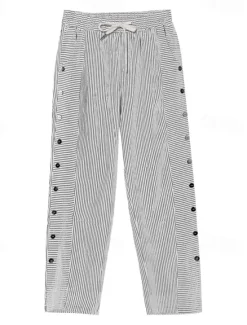 Clearance Women's Cotton Linen Pants Slacks Pants Trousers Streetwear Casual Full Length Natural Striped Pocket Elastic Drawstring Design Breathability Soft Micro-elastic Casual Daily Wear Light Yellow Dark Women Pants