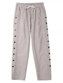 Clearance Women's Cotton Linen Pants Slacks Pants Trousers Streetwear Casual Full Length Natural Striped Pocket Elastic Drawstring Design Breathability Soft Micro-elastic Casual Daily Wear Light Yellow Dark Women Pants