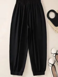 Outlet Women's Cotton Linen Pants Chinos Fashion Basic Ethnic Full Length Medium Waist Floral Embroidered Pocket Drawstring Comfort Outdoor Stretchy Vacation Street Causal Black White Coffee Summer Spring Women Pants