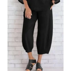 Hot Women's Cotton Linen Pants Pants Trousers Casual Daily Ankle-Length Plain Side Pockets Elastic Waistband Breathability Comfortable Inelastic Weekend Black Dark navy Khaki Gray Spring & Summer Regular Women Pants