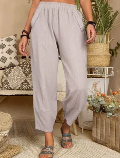 Online Women's Cotton Linen Pants Pants Trousers Lightweight Casual Ankle-Length High Rise Plain Pocket Breathability Comfortable Inelastic Casual Daily Weekend Wine Navy Black White Summer Spring Regular Women Pants