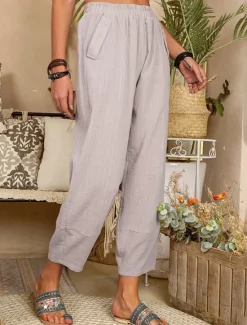 Online Women's Cotton Linen Pants Pants Trousers Lightweight Casual Ankle-Length High Rise Plain Pocket Breathability Comfortable Inelastic Casual Daily Weekend Wine Navy Black White Summer Spring Regular Women Pants