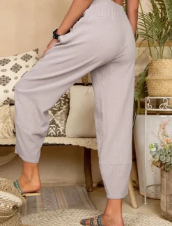 Online Women's Cotton Linen Pants Pants Trousers Lightweight Casual Ankle-Length High Rise Plain Pocket Breathability Comfortable Inelastic Casual Daily Weekend Wine Navy Black White Summer Spring Regular Women Pants