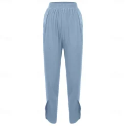 Best Women's Cotton Linen Pants with Side Pockets Wide-Leg Loose Casual Summer Fall White Light Blue S 2XL Women Pants