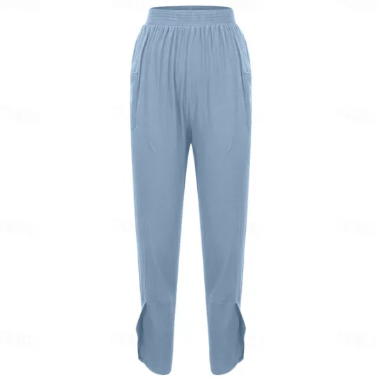 Best Women's Cotton Linen Pants with Side Pockets Wide-Leg Loose Casual Summer Fall White Light Blue S 2XL Women Pants