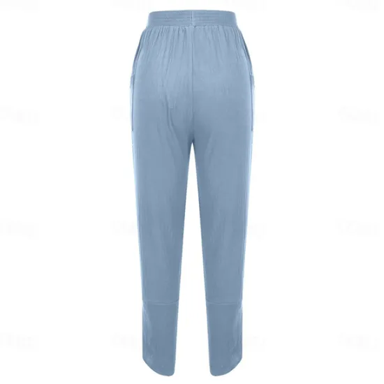 Best Women's Cotton Linen Pants with Side Pockets Wide-Leg Loose Casual Summer Fall White Light Blue S 2XL Women Pants