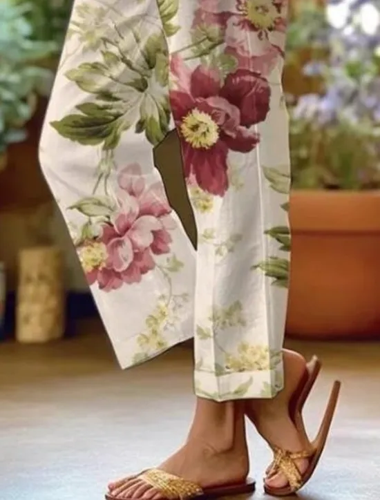 Online Women's Cotton Linen Pants Baggy Pants Linen Like Active Vintage Fashion Full Length High Waist Floral Graphic Animal Printing Thermal Warm Breathable Soft Micro-elastic Outdoor Daily Women Pants|Leggings