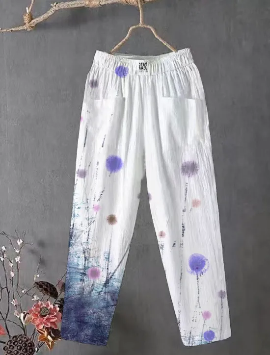 Outlet Women's Cotton Linen Pants Slacks Baggy Pants Comfort Chino Ankle-Length Medium Waist Flower Pocket Baggy Print Breathability Micro-elastic Outdoor Daily Light Pink White / White Black 4# Blue All Women Pants
