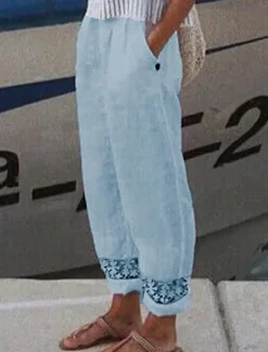 Discount Women's Cotton Linen Pants Pants Trousers Casual Daily Full Length Plain Drawstring Side Pockets Cut Out Breathability Comfortable Inelastic Going out Weekend White Blue Light Grey Gray Summer Spring Women Pants