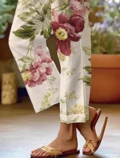 Women's Cotton Linen Pants Baggy Pants Linen Like Fashion Streetwear Full Length High Waist Floral Graphic Printing Thermal Warm Breathable Soft Micro-elastic Outdoor Daily Fall Winter Women Pants|Leggings