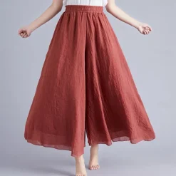 Sale Women's Cotton Linen Pants Pants Trousers Casual Daily Long Plain Elastic Waistband Breathability Comfortable Inelastic Yoga Weekend White Wine Dark navy Dark Gray Summer Loose Fit Women Pants