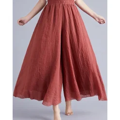Sale Women's Cotton Linen Pants Pants Trousers Casual Daily Long Plain Elastic Waistband Breathability Comfortable Inelastic Yoga Weekend White Wine Dark navy Dark Gray Summer Loose Fit Women Pants