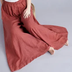 Sale Women's Cotton Linen Pants Pants Trousers Casual Daily Long Plain Elastic Waistband Breathability Comfortable Inelastic Yoga Weekend White Wine Dark navy Dark Gray Summer Loose Fit Women Pants