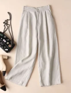 Online Women's Cotton Linen Pants Pants Trousers Fashion Ankle-Length Plain Side Pockets Breathability Comfortable Inelastic Casual Daily Black White Khaki Beige Spring & Fall Women Pants