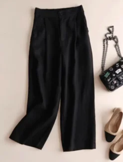 Online Women's Cotton Linen Pants Pants Trousers Fashion Ankle-Length Plain Side Pockets Breathability Comfortable Inelastic Casual Daily Black White Khaki Beige Spring & Fall Women Pants