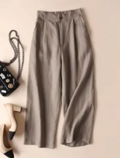 Online Women's Cotton Linen Pants Pants Trousers Fashion Ankle-Length Plain Side Pockets Breathability Comfortable Inelastic Casual Daily Black White Khaki Beige Spring & Fall Women Pants