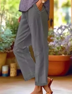 Online Women's Cotton Linen Pants Pants Trousers Lightweight Casual Ankle-Length Mid Rise Plain Pocket Breathability Comfortable Inelastic Casual Daily Weekend Sapphire Blue Black White Khaki Summer Spring Women Pants
