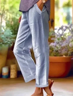 Online Women's Cotton Linen Pants Pants Trousers Lightweight Casual Ankle-Length Mid Rise Plain Pocket Breathability Comfortable Inelastic Casual Daily Weekend Sapphire Blue Black White Khaki Summer Spring Women Pants