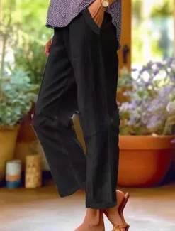 Online Women's Cotton Linen Pants Pants Trousers Lightweight Casual Ankle-Length Mid Rise Plain Pocket Breathability Comfortable Inelastic Casual Daily Weekend Sapphire Blue Black White Khaki Summer Spring Women Pants