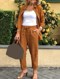 Sale Women's Cotton Linen Sets Two Piece Sets Fashion Casual Comfort Home Daily Vacation Linen Summer Spring Home Outfits Women Sets
