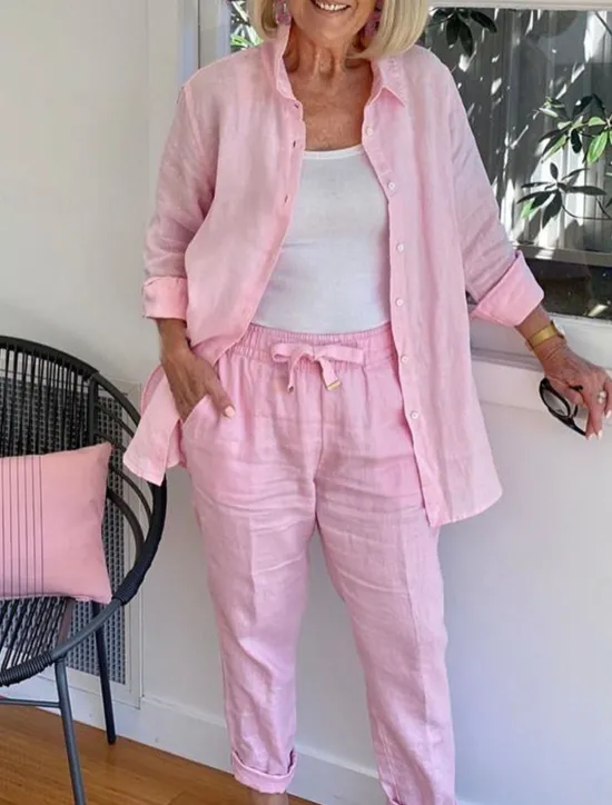Sale Women's Cotton Linen Sets Two Piece Sets Fashion Casual Comfort Home Daily Vacation Linen Summer Spring Home Outfits Women Sets