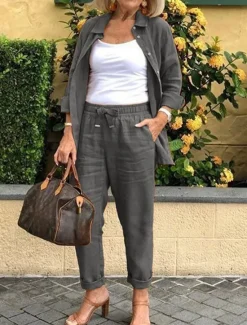 Sale Women's Cotton Linen Sets Two Piece Sets Fashion Casual Comfort Home Daily Vacation Linen Summer Spring Home Outfits Women Sets