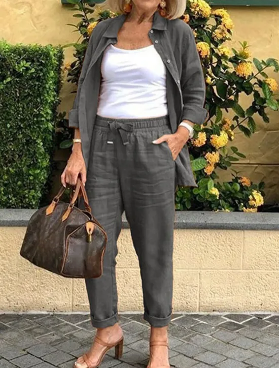 Sale Women's Cotton Linen Sets Two Piece Sets Fashion Casual Comfort Home Daily Vacation Linen Summer Spring Home Outfits Women Sets
