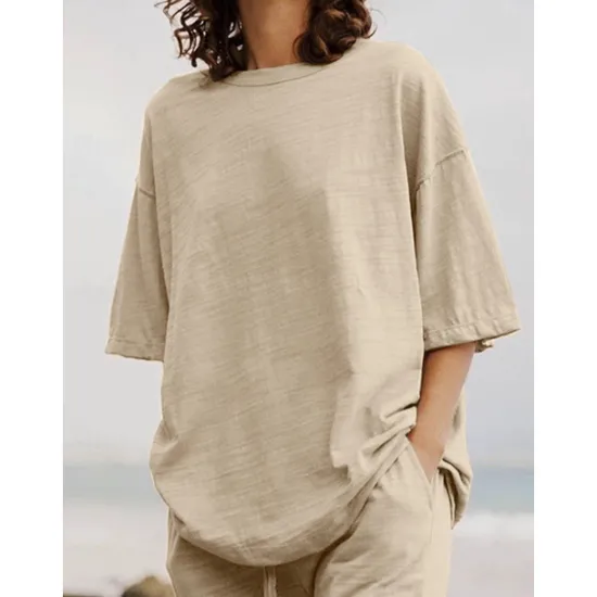 Discount Women's Cotton Linen Sets Two Piece Sets Basic Pure Color Pocket Elastic Waist T Shirt Pant Street Daily Long Sleeve Crew Neck Black White Navy Blue Light Brown Blue Summer Spring Women Sets