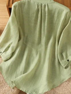 Hot Women's Cotton Linen Shirts Floral Bohemia Casual 3/4 Length Sleeve Crew Neck Regular Tops Daily Embroidered Green Apricot Summer Spring Fall Women Shirts