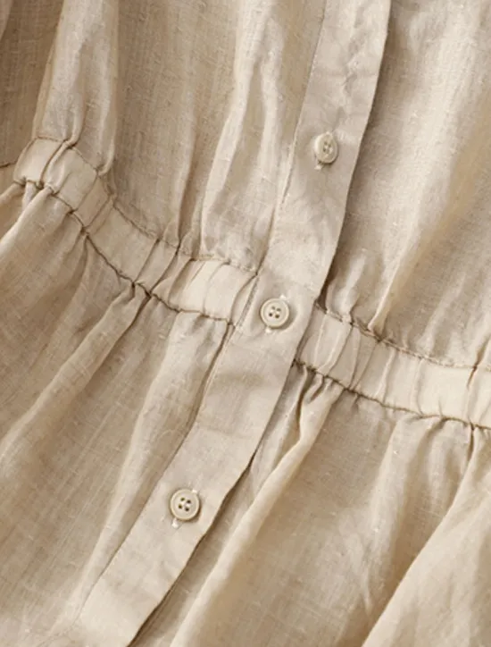 Outlet Women's Cotton Linen Shirts Solid Color Basic Casual 3/4 Length Sleeve V Neck Regular Tops Daily Buttons Blue Khaki Apricot Summer Spring Women Shirts